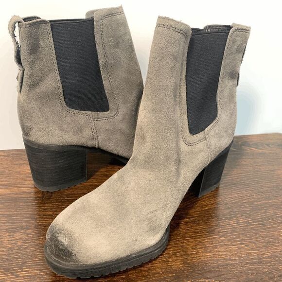 Sam Edelman Suede Pull On Closed Toe Block Heel Ankle Booties Gray Size 7 - Picture 7 of 9
